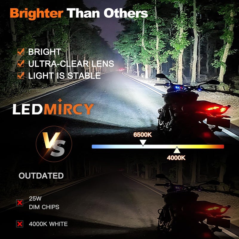LEDMIRCY Motorcycle Auxiliary Lights, Motorcycle Driving Lights With Switch Wiring Harness Kit Fog Spot Light Waterproof and Shockproof Exploradoras LED Para Moto with Mount Brackets for ATV Snowmobile - Image 4